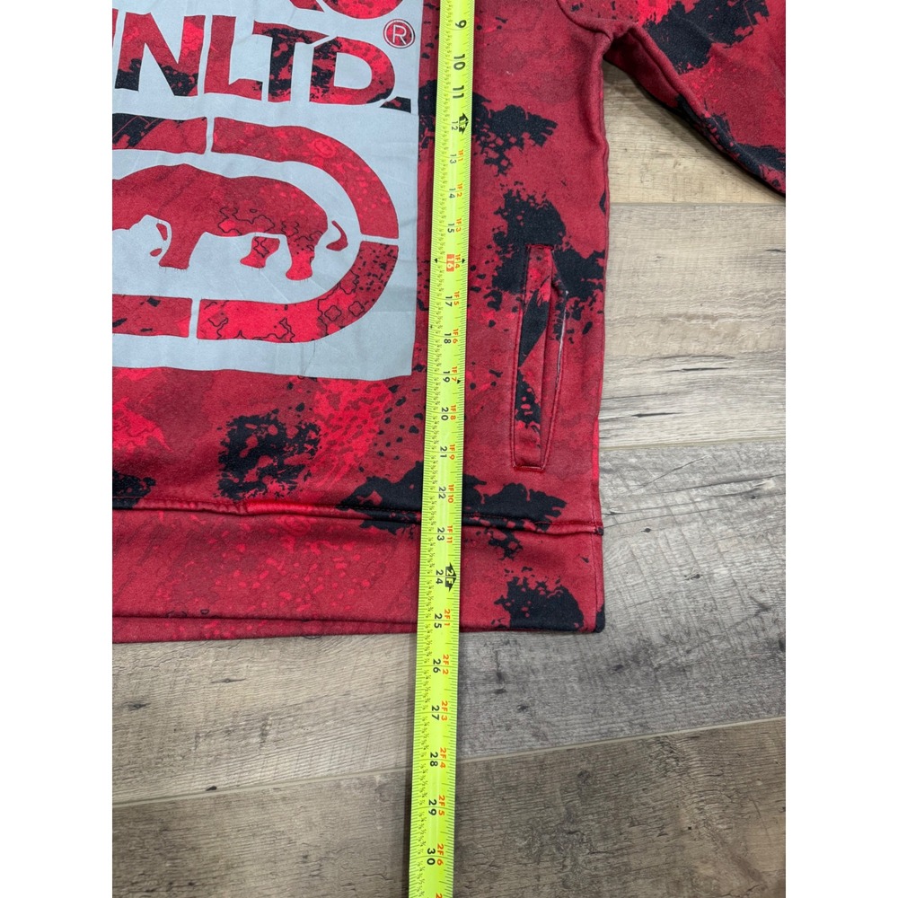 Ecko Unltd Mens Red Black Splatter Rhino Logo‎ Graphic Hoodie Sweatshirt Size M - Picture 8 of 11